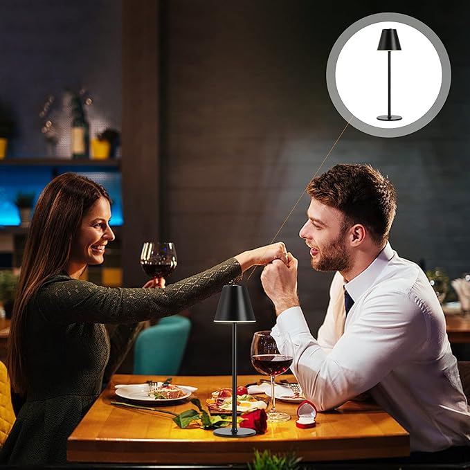 Modern LED Cordless Table Lamp, 4000mAh Rechargeable Battery, 3 Level Brightness Night Light, Metal Shell, Minimalist Design, for Couples Dinner/Coffee Table/Restaurant/Bedroom, Black