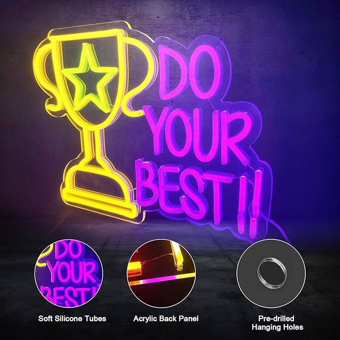 Do Your Best Neon Signs for Wall Decor,Bright Dimmable Trophy Led Lighted Up Sign for Wall Decor Motivational Quotes Game Room Bedroom Birthday Party Classroom Office Man Cave Living Room