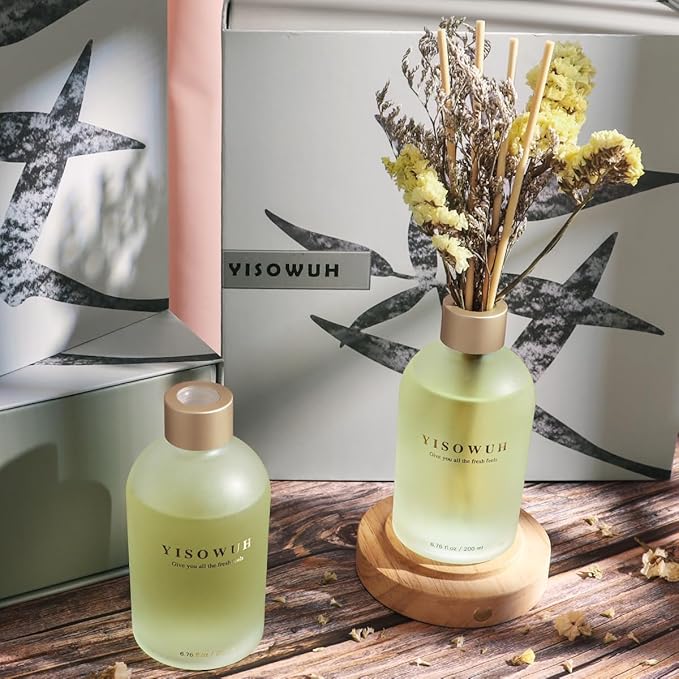 Reed Diffuser - Grapefruit & Osmanthus 6.76oz(200ml) 2 Packs Flower Essential Oil Reed Diffuser Set with 16 Sticks - Long Lasting Fragrance for Home Bedroom Bathroom Room Shelf Decor