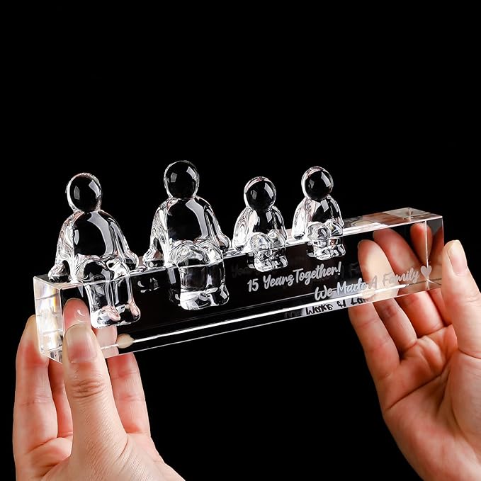 Crystal 15th Anniversary Wedding Gifts for Women Her,15 Years for Him Husband - 15 Years Together We Made A Family Glass Ornament (2 Children)