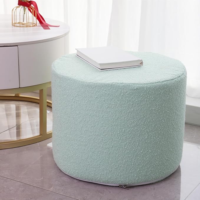 Asuprui Supportive Boucle Pouf Ottoman and Foot Rest Elevate Your Living Room Decor with Lightweight Pouf Filler Modern Foam Stuffed Poof Perfect to Rest Your Feet Sage Green