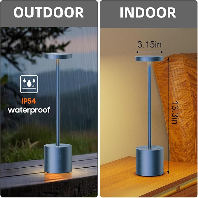 SAKRINGT Cordless Table Lamps Rechargeable,6000mAh Portable Battery Operated LED Table Light for Restaurant Outdoor 2 Pack Blue