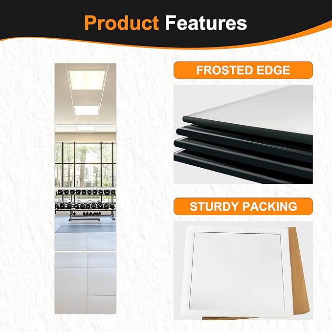 Delma Home Gym Mirrors, 12'' x 12'' Glass Mirror Tiles (4 PCS), Square Large Wall Mirror for Home Gym, Bedroom, Door,Bathroom, Frameless Mirror Sets