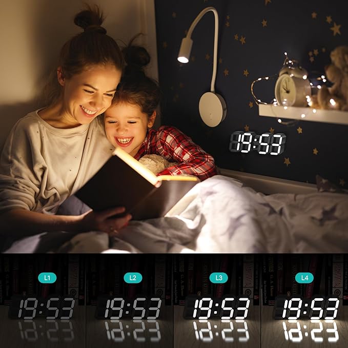 EDUP HOME 4.9" 3D LED Digital Clock with Nightlight, Remote Control, Snooze Alarm, Adjustable Brightness, USB Powered, 12/24 Hour/Temperature/Time/Date Display, Modern Desktop Wall Clock