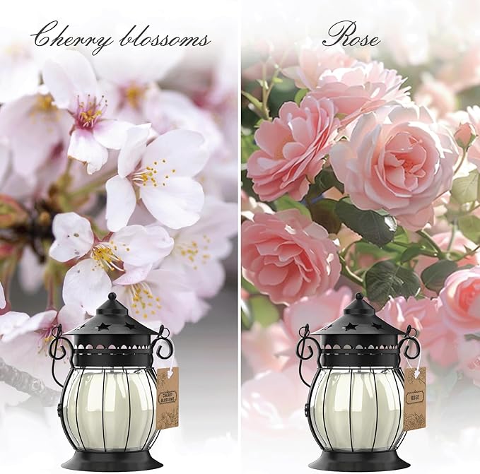 Scented Candles Gifts Set for Women, 2X 6 oz Aromatherapy Jar Candles for Home, Rosa & Cherry Blossom Soy Wax Long Lasting Retro Lantern Candles Perfect for Stress Relief Mum Yoga Bath Spa Christmas