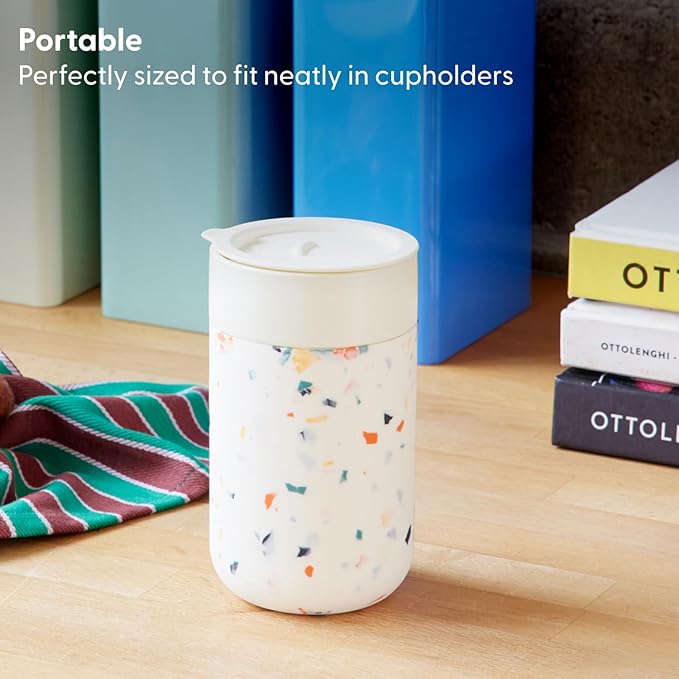 W&P Porter Ceramic Mug w/ Protective Silicone Sleeve, Slate 16 Ounces | On-the-Go | No Seal Tight | Reusable Cup for Coffee or Tea | Portable | Dishwasher Safe