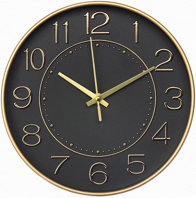 HZDHCLH Modern Wall Clocks Battery Operated,10 inch Black and Gold Clock for Wall,Silent Small Wall Clock for Living Room Bedroom Kitchen Office Nursery Decor
