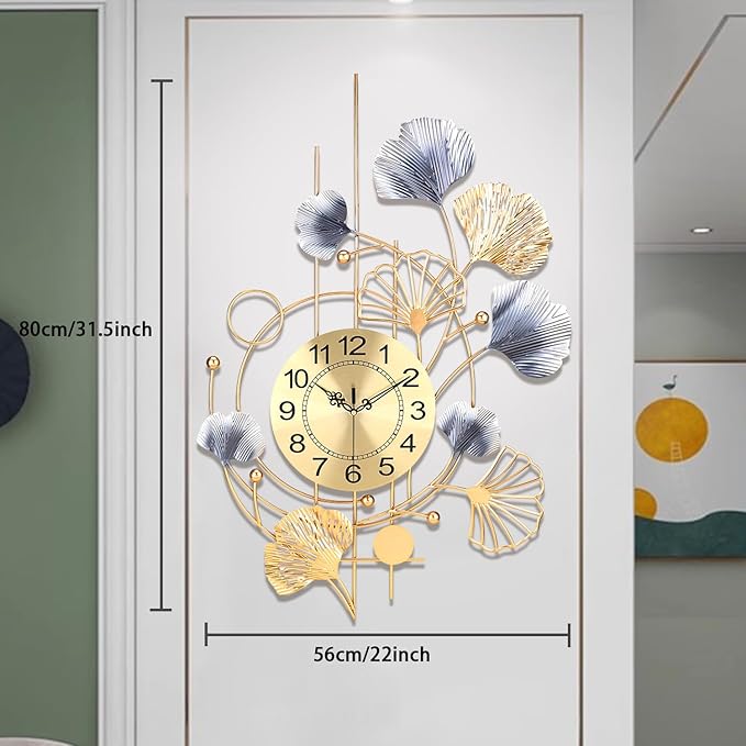 Wall Clock,Large Wall Clocks for Living Room,Silent Non Ticking,Battery Operated Oversized Round Modern Wall Clock for Bedroom,Farmhouse,Office Wall Decor-22x31.5 Inch(Golden)