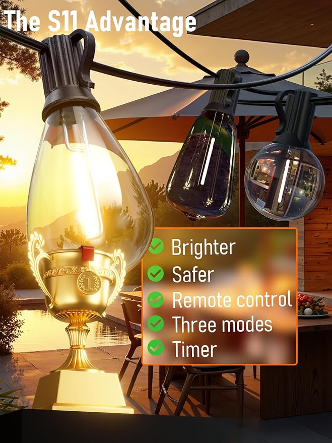 luckystyle 50FT LED Outdoor String Lights with Remote,16+ 1 Shatterproof Bulbs Waterproof and Dimmable Patio Lights for Porch, Garden, Backyard, Deck, Balcony, 2700K, Hanging Lighting