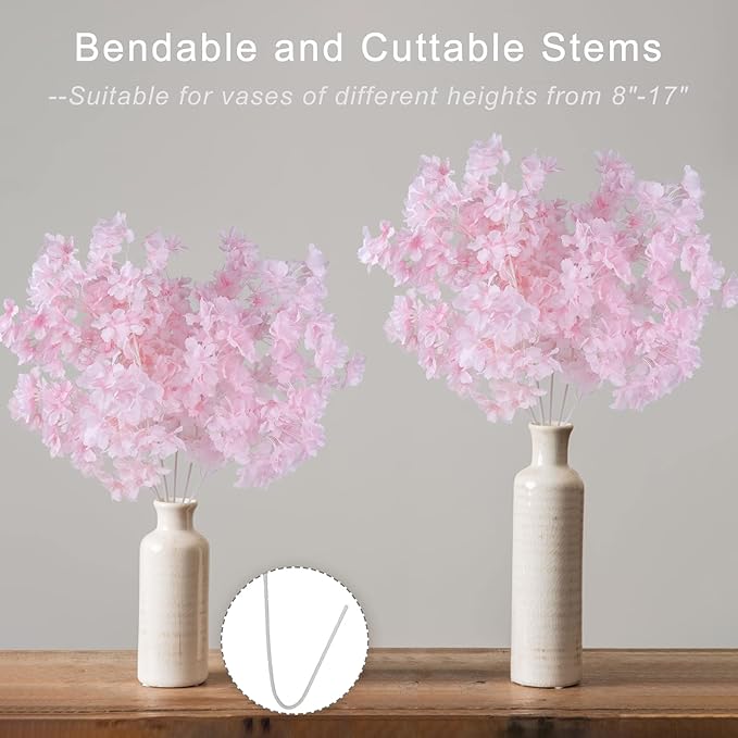 Pusuny 5PCS Artificial Pink Cherry Blossom Branches Decor, 35 Inch Faux Cherry Blossom Flowers for Tall Floor Vase Used as Wedding Home Decoration, Faux Pink for Dinner Table Centrepiece