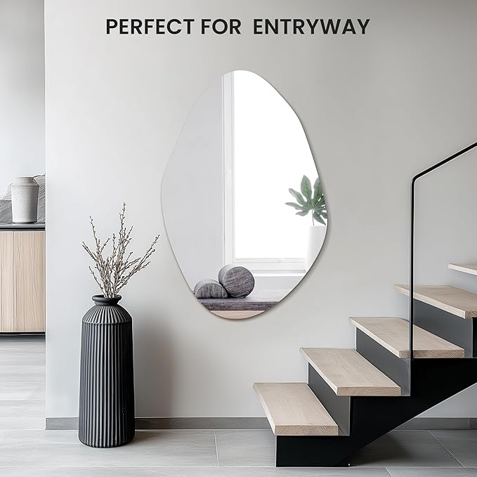 Irregular Asymmetrical Wall Mirror for Living Room Bathroom Entryway, Modern Decorative Mirror Hanging (Hook Style, 36'' x 24'')