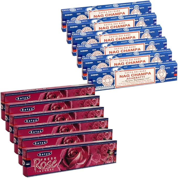 Nag Champa Incense Sticks and Fresh Rose Incense Sticks with Incense Holder Bundle for Home Fragrance and Spiritual Décor