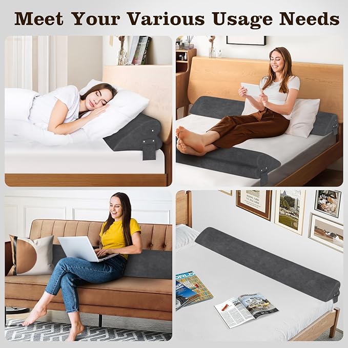 Heart-Shaped Bed Wedge Pillow for Headboard Gap with Adjustable Pocket, Grey Bed Gap Filler (0-8"), Headboard Bed Pillow Wedge, Mattress Gap Filler Queen(76"x10"x5")