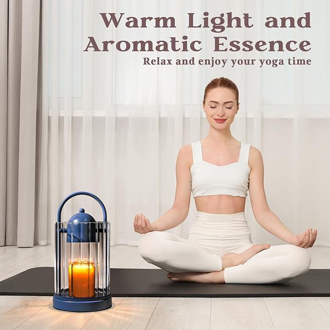 Birdcage Candle Warmer Lamp with Timer, Dimmable Candle Lamp Warmer, Electric Candle Lamp for Various Jar Candles, Vintage Lamp Candle Warmer for Bedroom, Blue Candle Light Warmer with 2 Bulbs