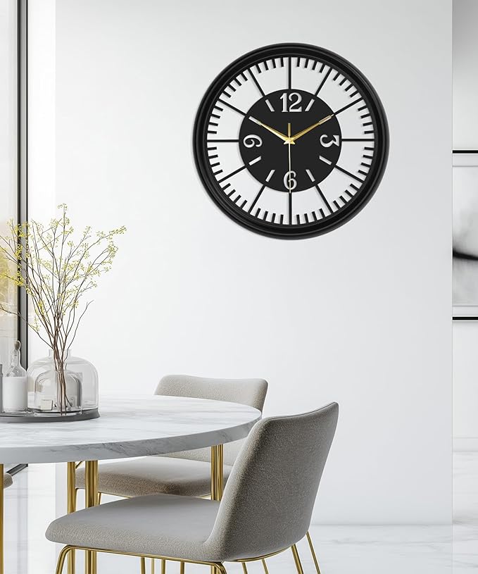 Modern Metal Wall Clock – Silent Non-Ticking, Battery Operated Clock with Hollow-Out Design, Decorative Clock for Living Room, Bedroom, or Office Wall Decor-18”