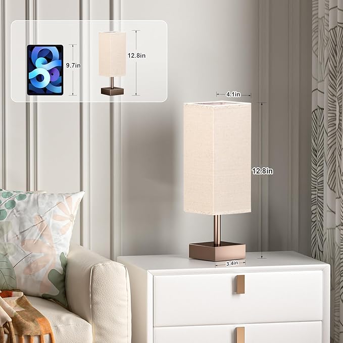 aooshine Brown Small Table Lamp - Bedside Lamp for Bedroom, Minimalist Nightstand Lamp with Square Shade, Desk Lamp for Kids Room