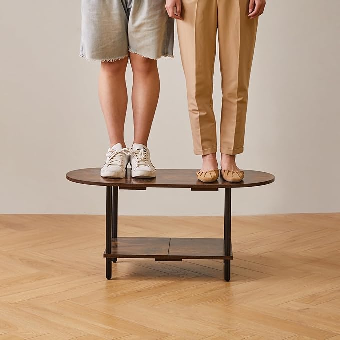 Rustic Coffee Table Splicing Design, TV Centre Table Stand 35 * 16 * 17", 2-Tier Oval Wood Tea Table for Living Room Apartment Rustic Brown YD-011H