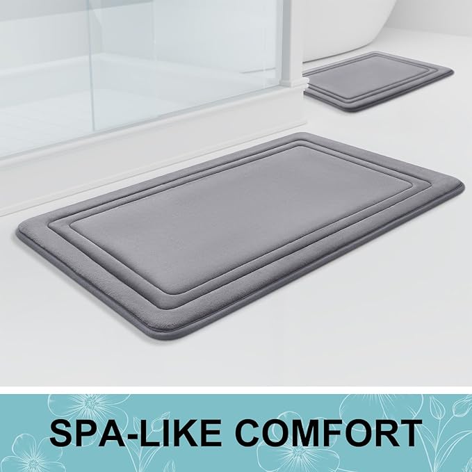 Grandaily Memory Foam Bath Mat Rug 24x16, Ultra Soft, Non-Slip and Absorbent Bathroom Rugs, Machine Wash Dry, Comfortable Bath Carpet for Bathroom Floor, Tub and Shower, Medium Grey