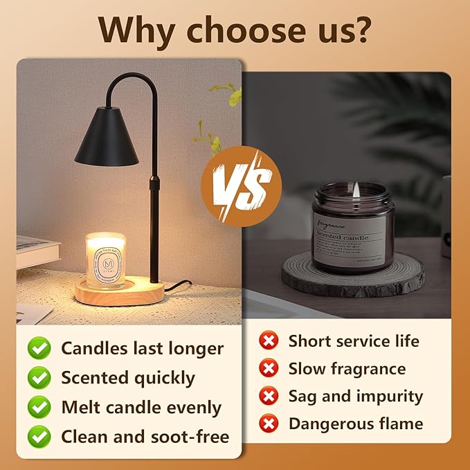 Black Candle Warmer Lamp with Timer and Dimmer,Mother's Day/Birthday for Mom/Wife,Electric Wax Melt Warmer,Home Decor,Scented Jar Lamp,Adjustable Height,with 2 Bulbs