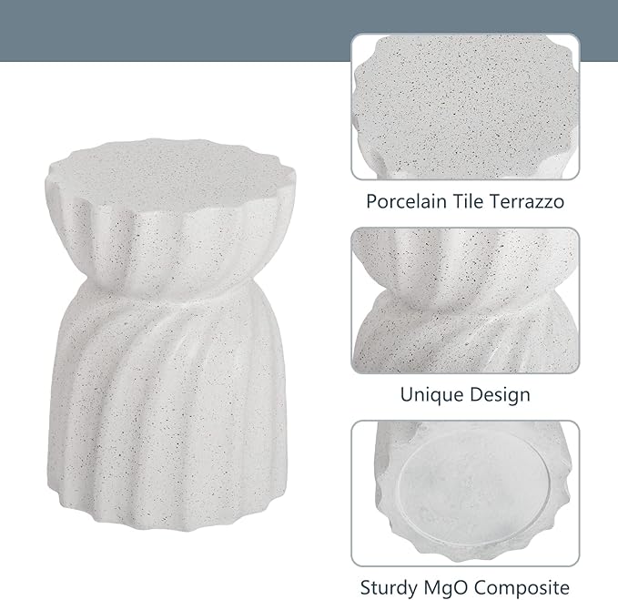 COSIEST Outdoor Side Table, Concrete Contemporary Lightweight Accent Table, Patio Side Tables End Table, Outdoor Accent Side Table for Livingroom, Garden, Hourglass, Graphite-Like White