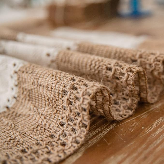 Boho Placemats Set of 4, Burlap Place Mats for Kitchen Table 12x19 Inches, Splicing Woven Rectangular Table Mats, Farmhouse Style Table Decor for Rustic Wedding Bridal Shower
