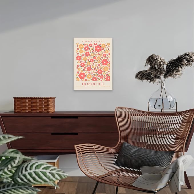 Flower Market Wall Art Framed, Abstract Flower Market Wall Art Prints, Vintage Colorful Floral Wall Art Decor, Minimalist City & Flower Painting Pictures for Aesthetic Room, Bedroom, Living Room, Gallery, Boho Room Decor(12x16inch, Type 6)