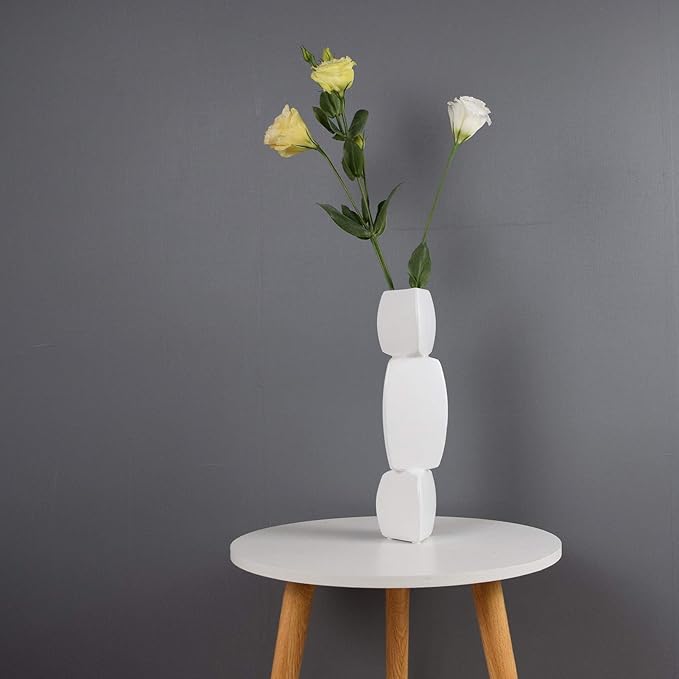 Cute Vase - 12.2“ Tall Unique Flower vase, White Aesthetic Cool Vases for Neutral Home Decor, Fun Vase Florero for Living Room Bedroom Office Decor (Triangle White, Big)