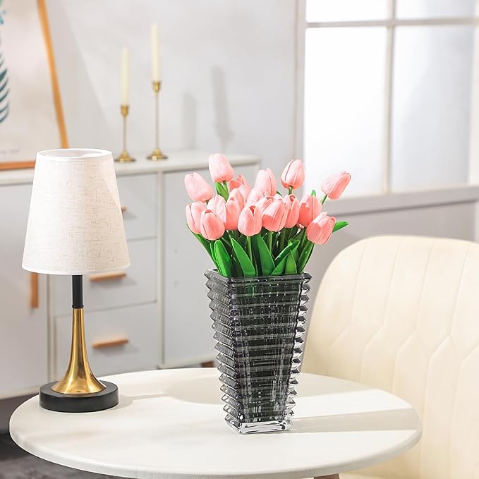 MCMCNCUIU Crystal Vase, Large Crystal Vases for Flowers, Large Flower Vase, Modern Black Vases for Living Room, Bedroom, Kitchen, Dining Table, Mantle, Wedding, 9 Inches