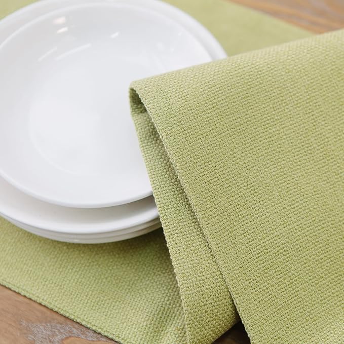 Set of 4 Handmade Round Placemat 15 Inch Soft Linen eco-Friendly Fabric Handcrafted Machine Washable Indoor & Outdoor Tablemat Green