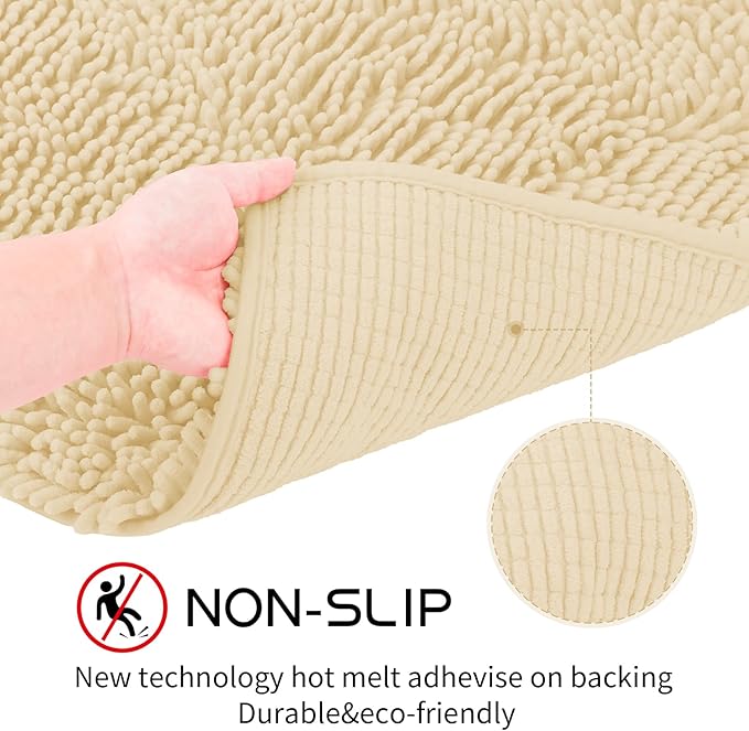 Bathroom Rugs Sets 2 Piece Washable, Luxury ,Chenille Bath Mat Set, Soft Plush Anti-Slip Rectangular Bath, Rug Super Absorbent. (Milk White, 32"x20"+32"x20")