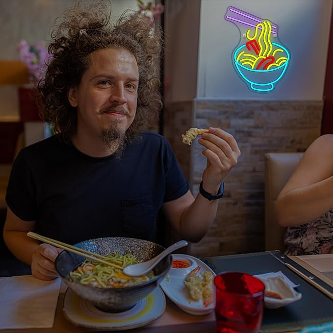 NOSUN Ramen Neon Light for Wall Decor - Noodle Sign for Kitchen, Restaurants, Fast Food - LED Light Up Wall Sign
