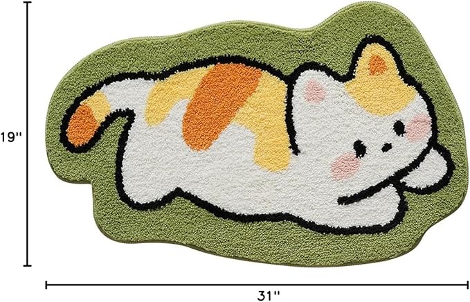 Bathroom Rug Cute Animal Pattern Fun Bath Mat, Microfibre Soft Oval Rug, Rubber Back, Multi-Color, Durable, Machine Wash Bath Mat for Bathroom Floor, 19.68"x 31.49", (Cat)