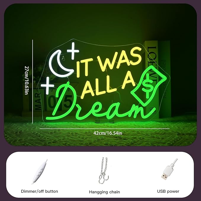 It Was All a Dream Neon Sign Wall Decor Neon Light Bedroom Wall Decor Suitable for Classroom Book Party Library Decoration Reading Room Bookish Decor Gift