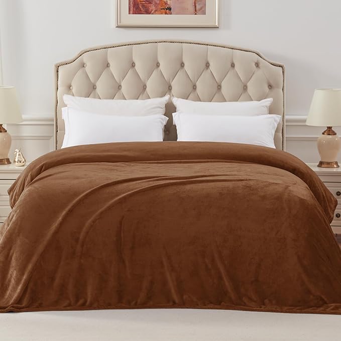 Exclusivo Mezcla Twin Size Flannel Fleece Velvet Plush Bed Blanket as Bedspread, Coverlet, Bed Cover (90x66 IN, Brown) Soft, Lightweight, Warm and Cozy
