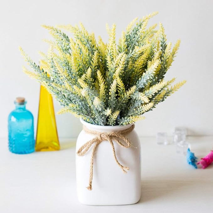 CATTREE Artificial Lavender, Plastic Plants Fake Flowers Bouquet Home Bridal Wedding Office Party Garden Balcony Indoor Outdoor DIY Centerpieces Arrangements Simulation Craft Decoration Yellow 4pcs
