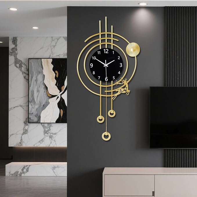SIN&MI Large Wall Clocks for Living Room,Silent Non Ticking,Battery Operated Oversized Round Modern Wall Clock for Bedroom,Farmhouse,Office Wall Decor-15.7 * 31.4Inch / Gold