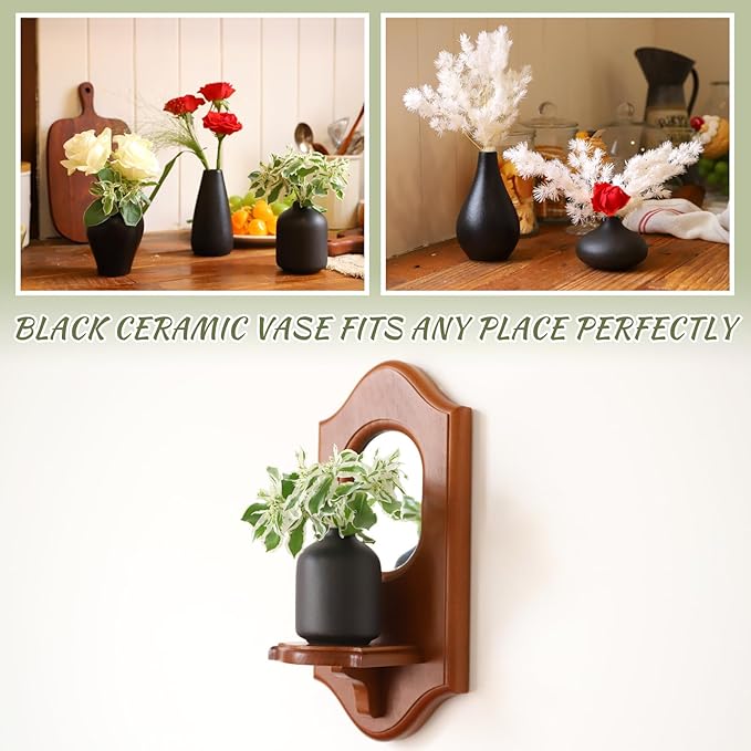Small Black Vases Set of 8 - Mini Ceramic Bud Vases for Flowers, Pampas Grass, Rustic and Modern Home Decor, Perfect for Living Room, Table Centerpieces, Black Vases Home Decor, Bathroom Decor