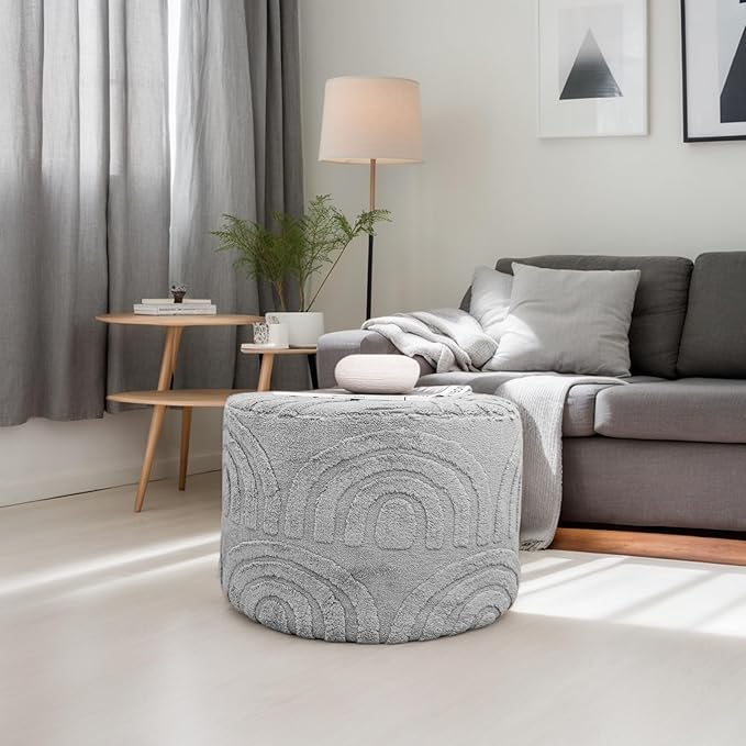 Asuprui Round Ottoman Pouf Ottoman Foot Stool Seat Faux Fur Bean Bag Foot Rest Floor Chair Leg Rest for Living Room, Bedroom or Wedding Gifts 20x20x14 Inches (Quiet Gray)