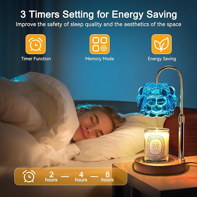 Candle Warmer Lamp with Timer Adjustable - Height Candle Warmer, Dimmer, Vintage Glass Wax Melting Lamps for Home Decor, for Candles in Jars with 2 Bulbs