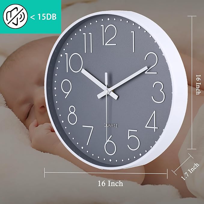 jomparis 16 Inch Large Wall Clock Silent Modern Style for Living Room Office
