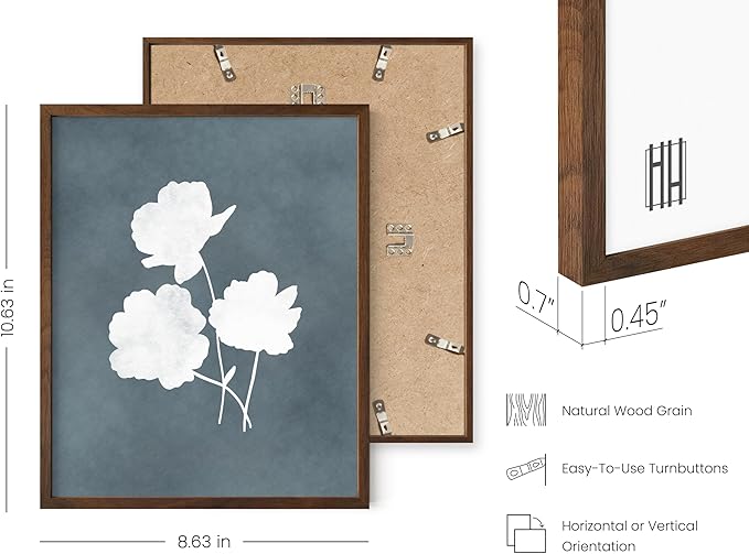 HAUS AND HUES Floral Wall Art - Set of 4 Plant Posters for Wall Vintage Botanical Prints, Flower Pictures for Room Aesthetic, Vintage Art Prints Flower Wall Art (Walnut Frame, 8x10)