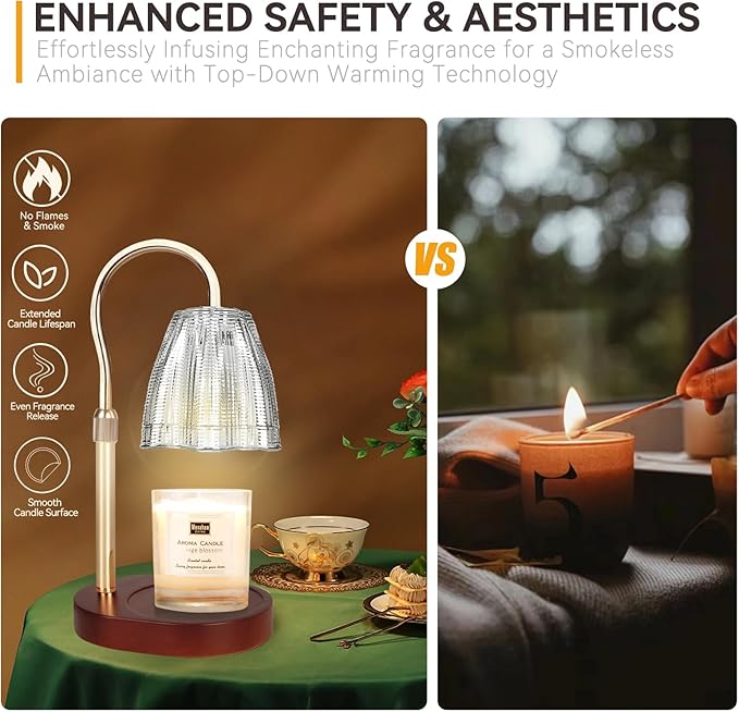 Candle Warmer Lamp with 3 Bulbs, Adjustable Height Dimmable Candle Warmer with Timer, Compatible with Large Jar Candles, Candle Lamp with Charming Gift Box for Her/Him