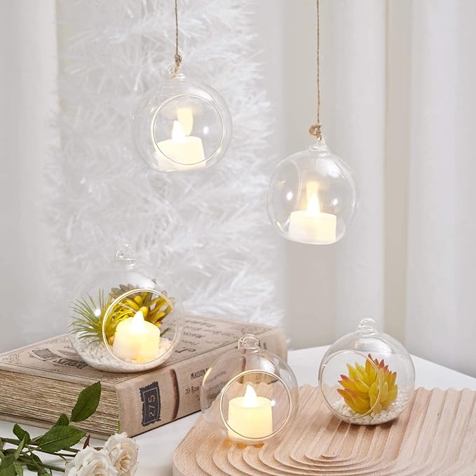 Hanging Glass Candle Holder, Globe Glass Tea Light Holder, Hanging Glass Vase, Flower Plants Terrarium, Glass Orbs Container, Micro Landscape DIY for Home, Office, Wedding (2.36" 24Pcs)