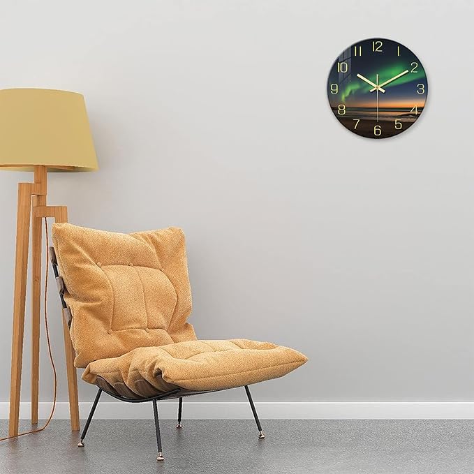 Beach Wall Clock for Bedroom 14 Inch Glass Silent Wall Clock Battery Operated Analog Clocks Wall Decorative