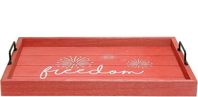 Elegant Designs Decorative Wood Serving Tray w/Handles, 15.50" x 12", Red Wash Freedom (HG2000-RFR)