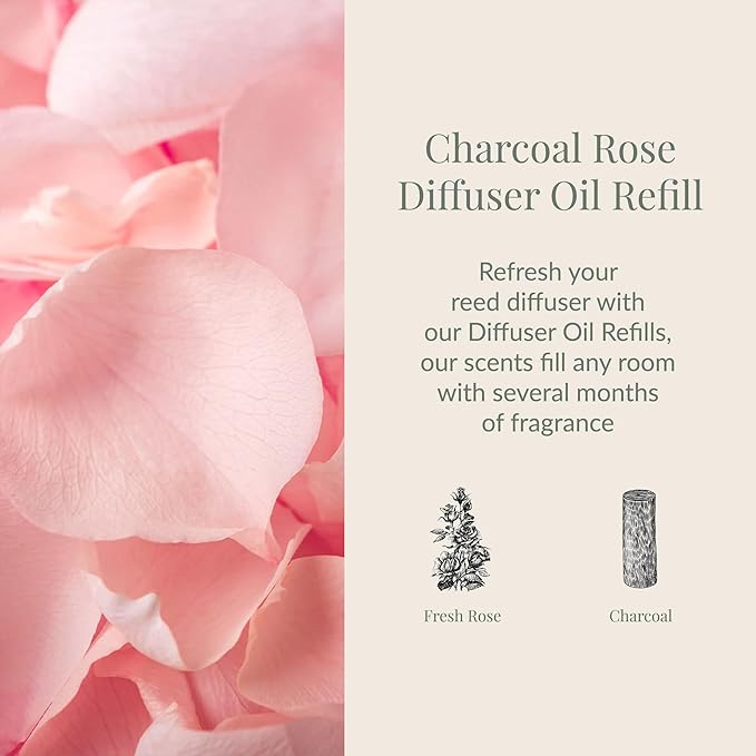 Archipelago Botanicals Charcoal Rose Reed Diffuser Oil Refill, Home Fragrance Oil for Diffuser, Long-Lasting Natural Home Fragrance, Diffuser Oil Scents, 7.85 Fl Oz