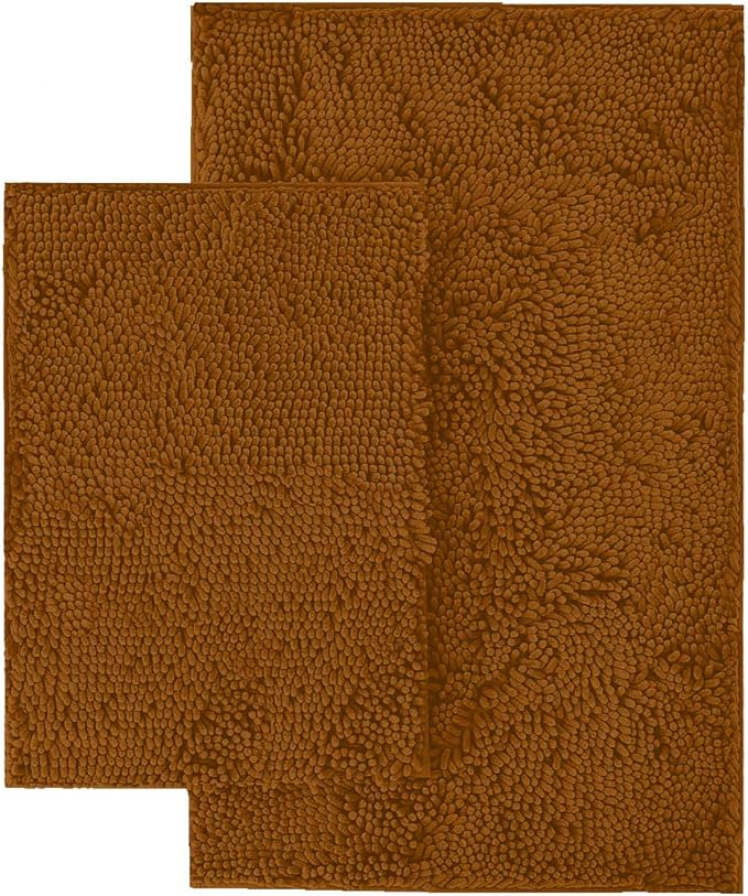 LuxUrux Bathroom Rug Set-Extra-Soft Plush Bath mat Shower Bathroom Rugs,1" Chenille Microfiber Material, Super Absorbent (30" x 20" Plus 23" x 15", Pumpkin)