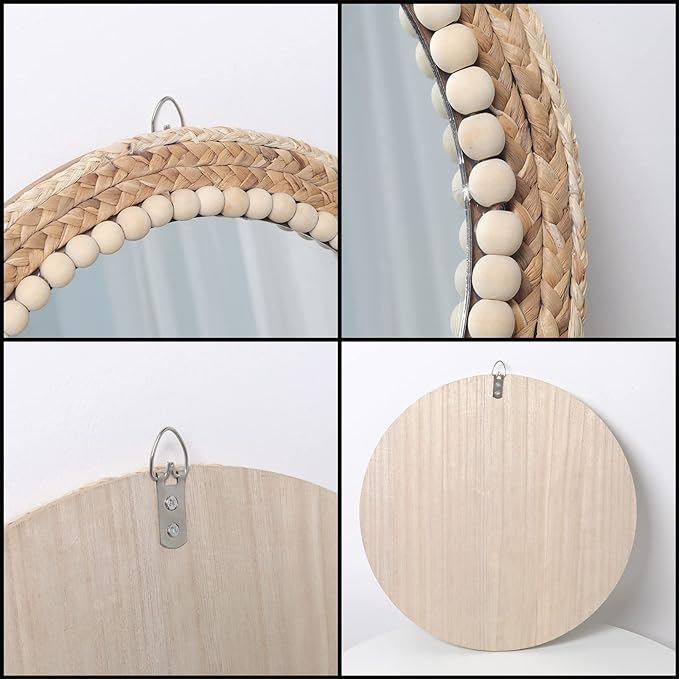 SWTHONY 15 Inch Boho Round Hanging Wall Mirror Decorative Rattan Circle Mirrors for Farmhouse, Living Room, Bedroom