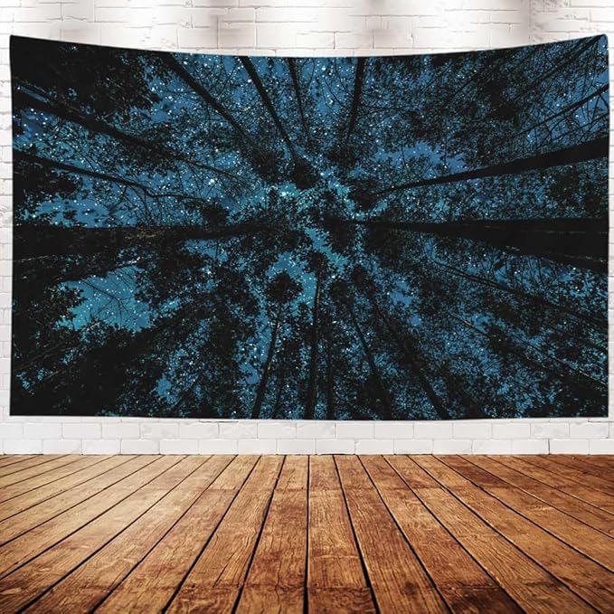 EMMTEEY Forest Tapestry - Aesthetic Night Sky Scene with Stars and Clouds - Perfect for Families - 60x40