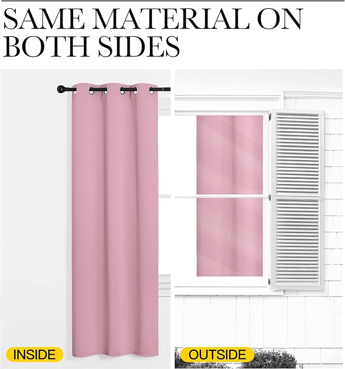 NICETOWN Blackout Window Curtains 80 inch Long, 2 Panels, 34 inch, Rouge Pink, Grommet Top Room Darkening Thermal Insulated Solid Vertical Drapes for Bedroom/Kid Room